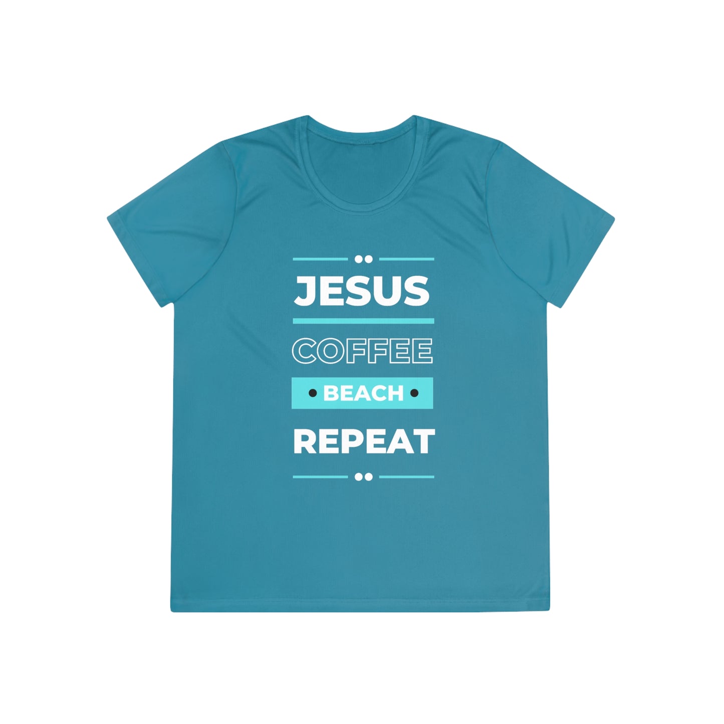 DEVOTED Jesus Coffee Beach Repeat - Ladies Dri-fit Moisture Wicking Tee