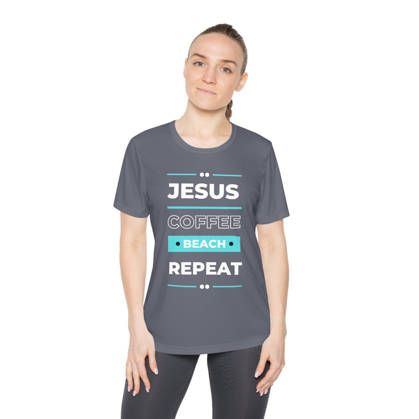 DEVOTED Jesus Coffee Beach Repeat - Ladies Dri-fit Moisture Wicking Tee