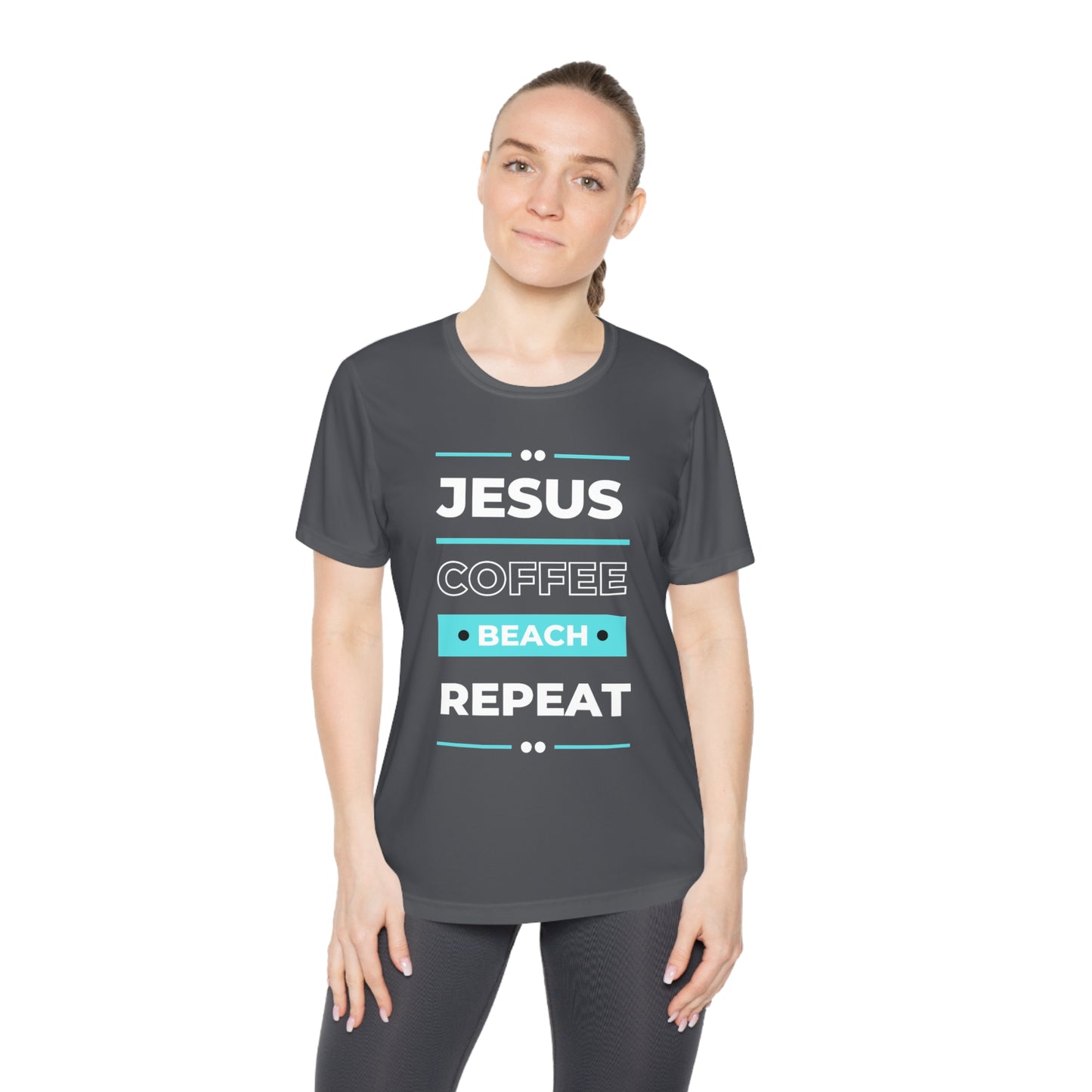 DEVOTED Jesus Coffee Beach Repeat - Ladies Dri-fit Moisture Wicking Tee