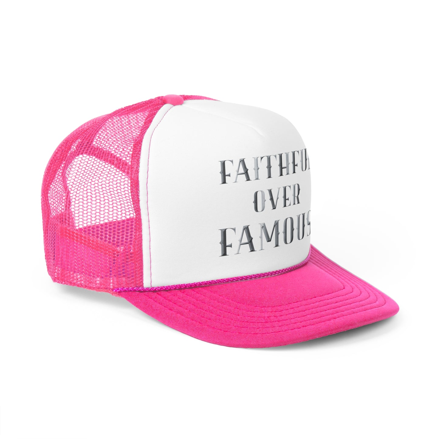Faithful Over Famous Trucker Cap - Inspirational Black and White Hat for Faith-Focused Individuals