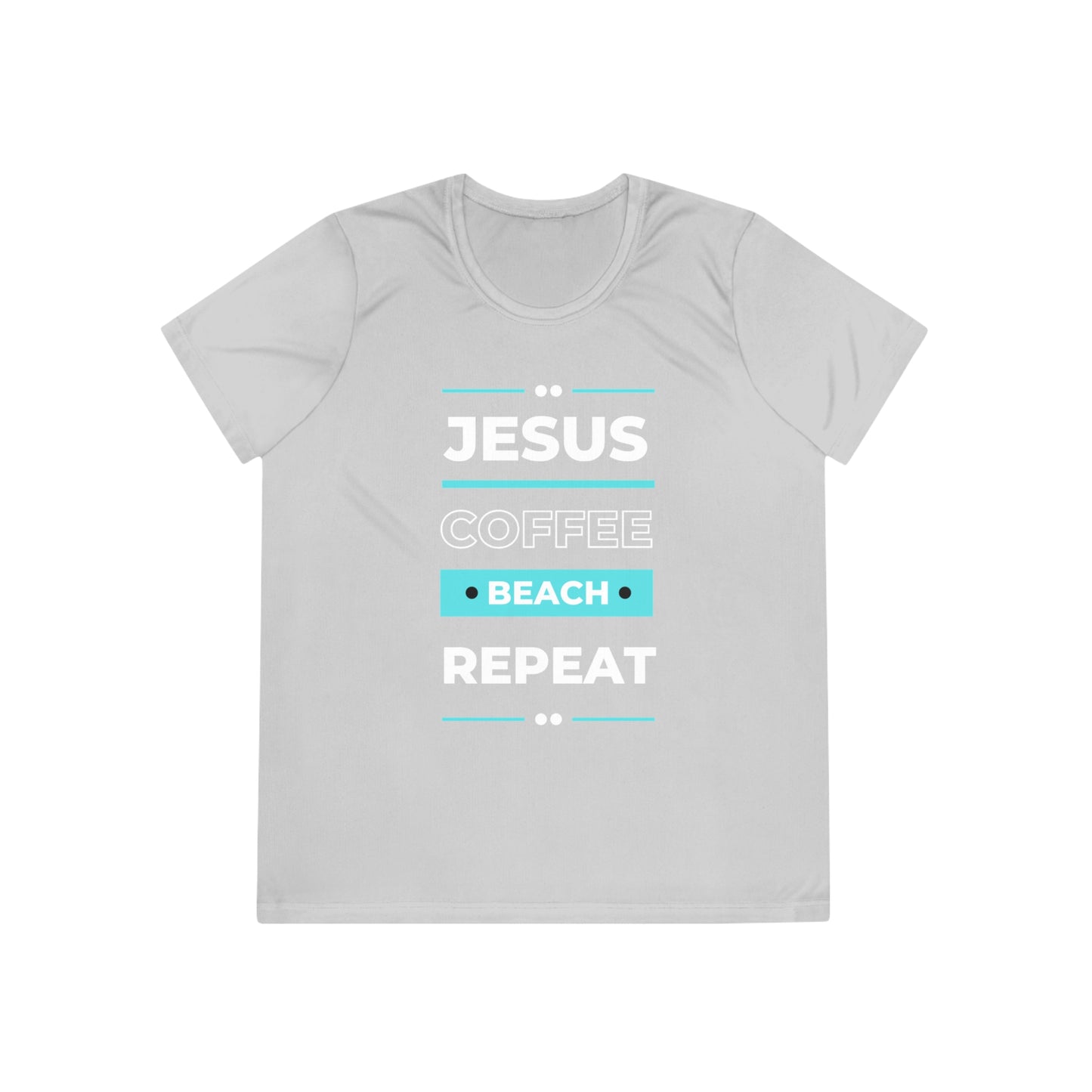 DEVOTED Jesus Coffee Beach Repeat - Ladies Dri-fit Moisture Wicking Tee