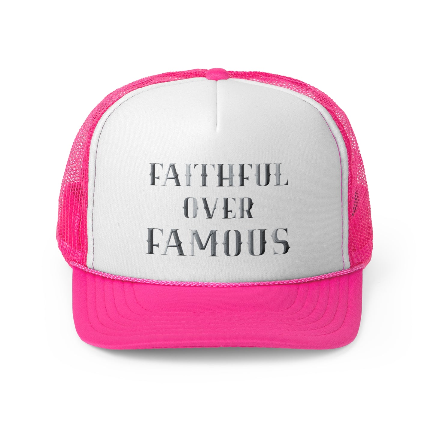 Faithful Over Famous Trucker Cap - Inspirational Black and White Hat for Faith-Focused Individuals