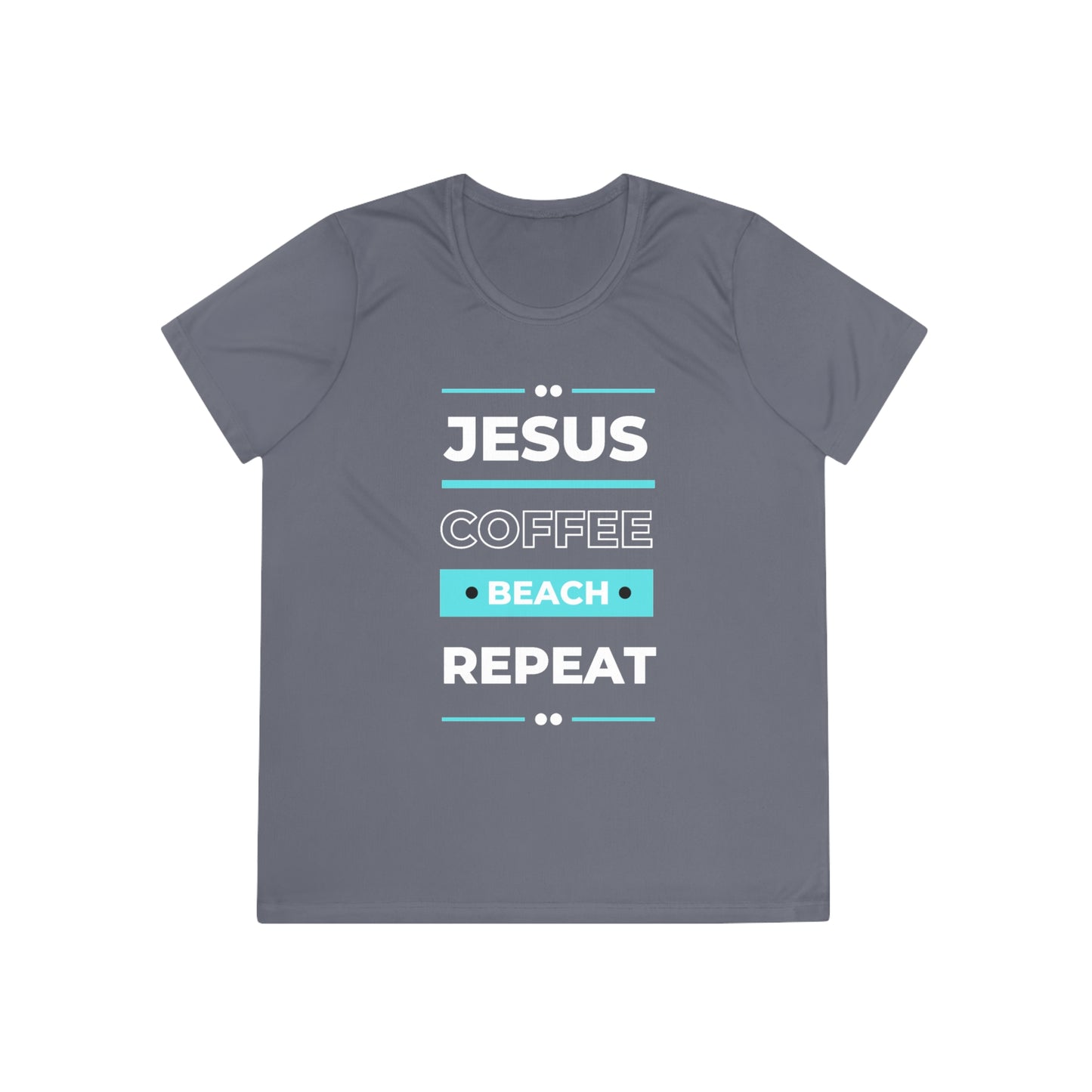 DEVOTED Jesus Coffee Beach Repeat - Ladies Dri-fit Moisture Wicking Tee