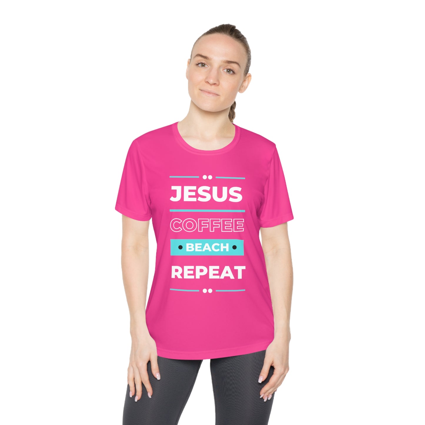 DEVOTED Jesus Coffee Beach Repeat - Ladies Dri-fit Moisture Wicking Tee