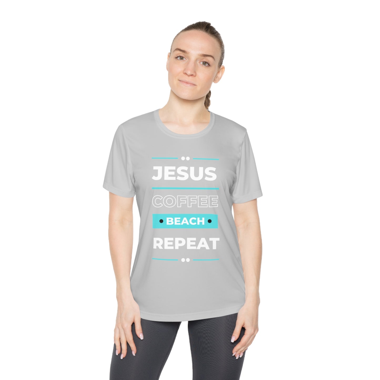 DEVOTED Jesus Coffee Beach Repeat - Ladies Dri-fit Moisture Wicking Tee