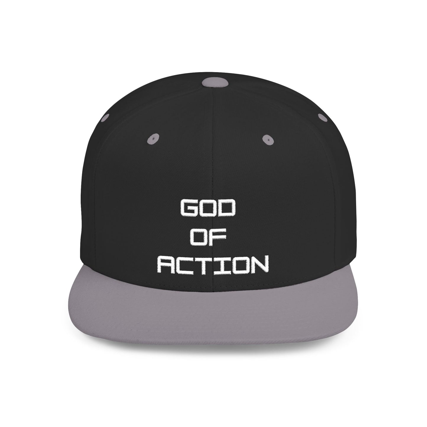 GOD of Action Flat Bill Snapback — Bold Streetwear Trucker Cap