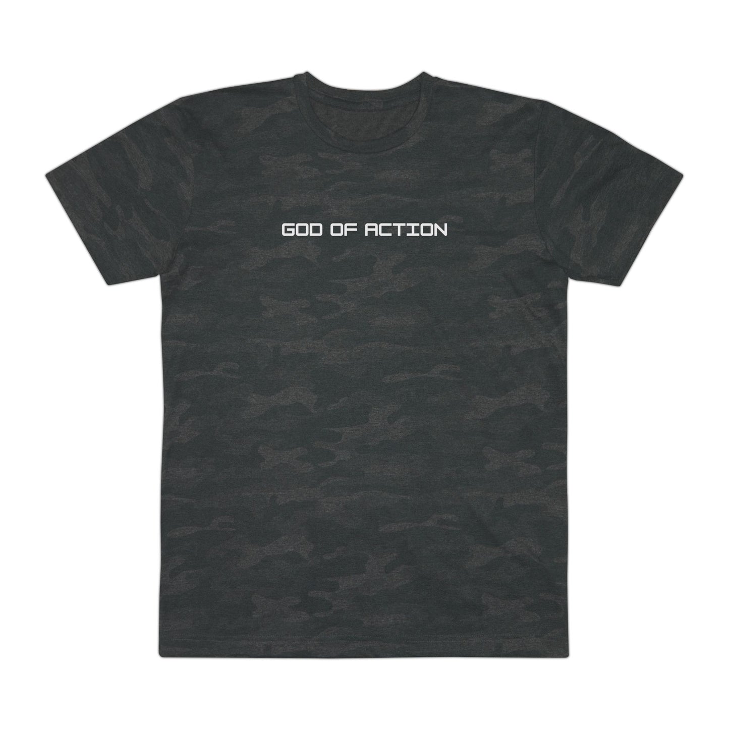 'In Idaho As It Is In Heaven' God of Action - Black Camo T‑Shirt