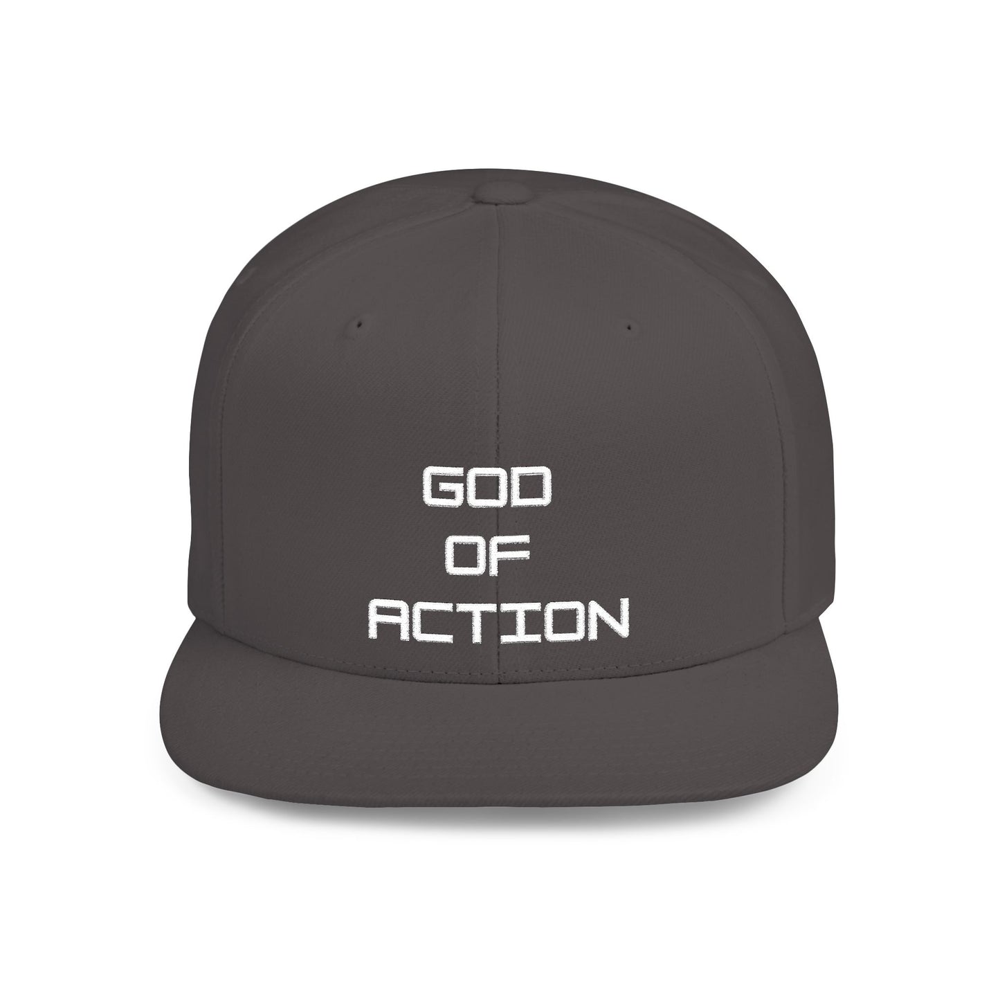GOD of Action Flat Bill Snapback — Bold Streetwear Trucker Cap