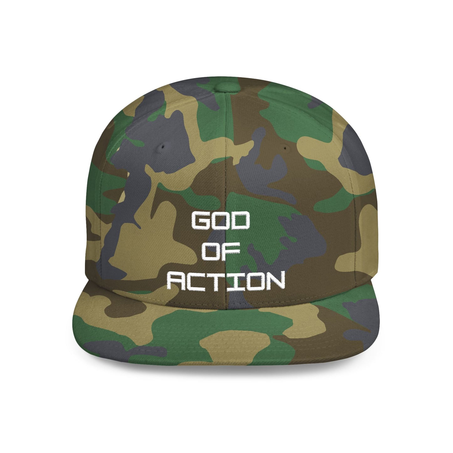 GOD of Action Flat Bill Snapback — Bold Streetwear Trucker Cap